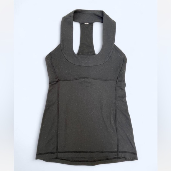 Lululemon Black Mesh Panel Racerback Tank Top built in bra XSmall yoga - Picture 2 of 5
